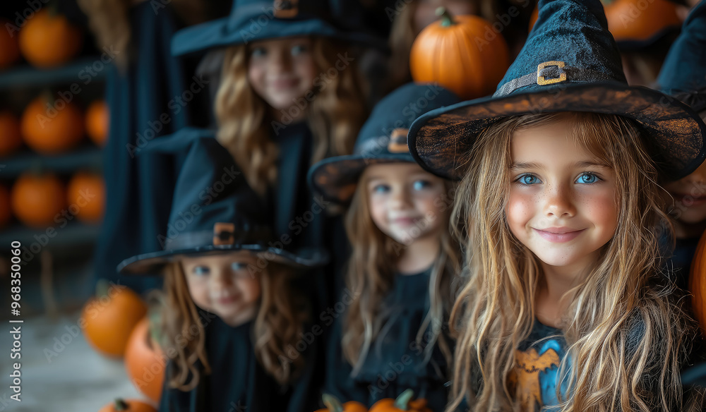 smiling kids in halloween costumes at party, skeleton, vampire, witch, children, kid, child, masquerade, portrait, october 31, all saints day, celebration, holiday, autumn, fall, girl, boy, childhood