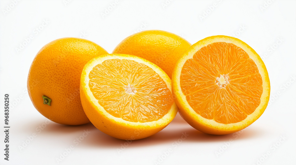 A close up of fresh oranges fruits against white background. A close up of fresh oranges fruits against white background.