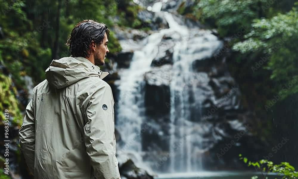 Man Admiring a Waterfall Man Admiring a Waterfall