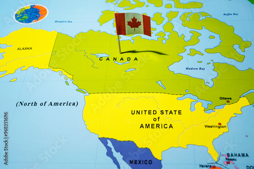 Photography A map of Canada with a Canadian flag on it