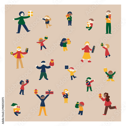 プレゼントを持った人たちのイラストセット