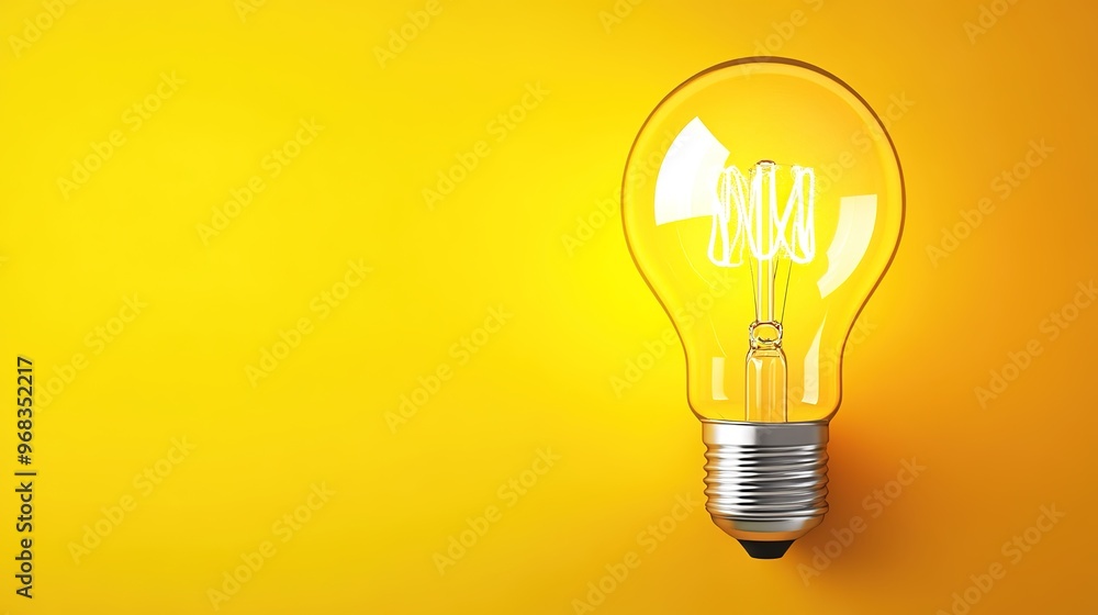 3D Rendered Icon of a Light Bulb in Metal with Yellow and White Colors, Showcasing a Modern and Sleek Design 3D Rendered Icon of a Light Bulb in Metal with Yellow and White Colors, Showcasing a Modern and Sleek Design