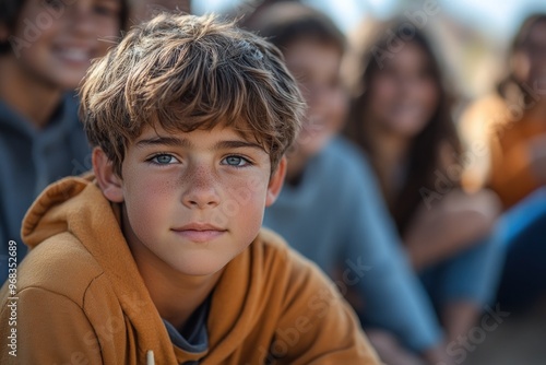 Portrait of a young boy with a serious expression