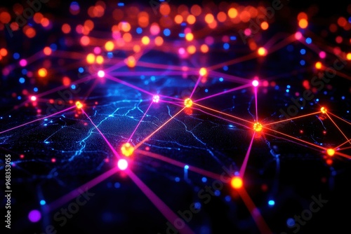 Wallpaper Mural Futuristic connected network with vibrant dots and glowing lines, representing digital communication and technology concepts. Torontodigital.ca