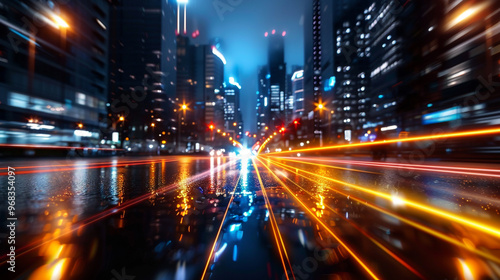 Neon-Lit City Street at Night with Vibrant Glowsticks 