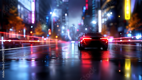 Neon-Lit City Street at Night with Vibrant Glowsticks 