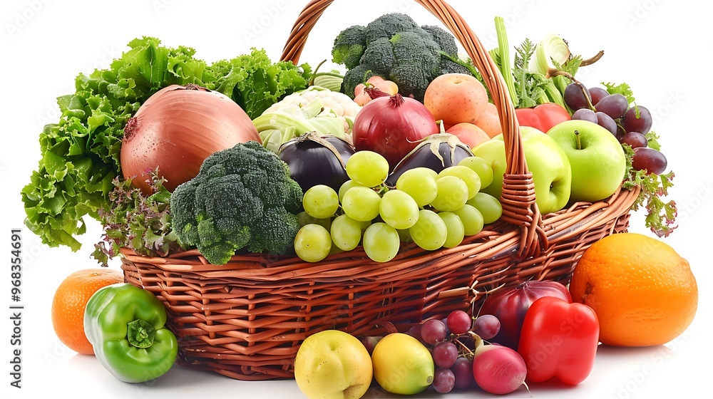 A wicker basket filled of vegetables A wicker basket filled of vegetables