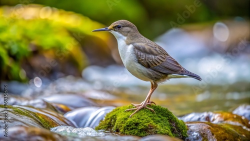 A tiny bird with a uniquely long beak and pale underside perches calmly on a rock, its feathers