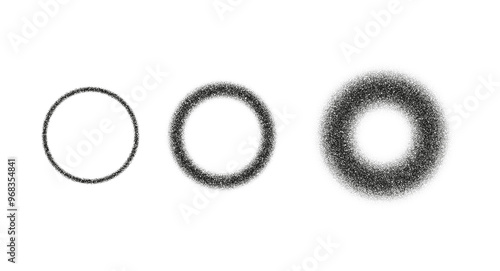 Circle sphere shadows from different angles. Noise grain background, pointillism dots gradient or dotwork pattern, vector stipple effect. Grain noise halftone or grainy texture or dotwork grain noise