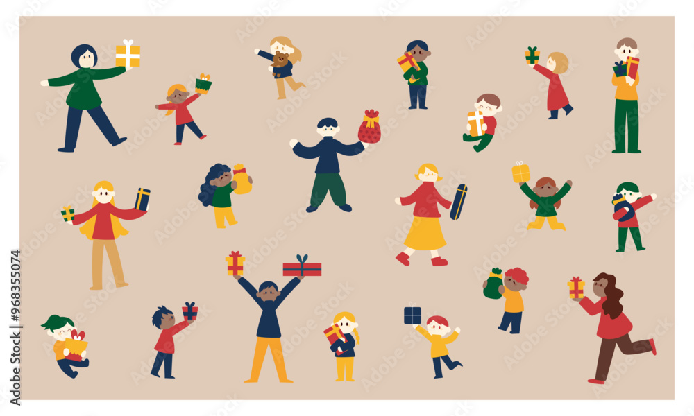 Fototapeta premium プレゼントを持った人たちのイラストセット