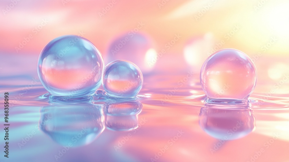 Transparent Spheres on a Pastel Surface with Reflections Transparent Spheres on a Pastel Surface with Reflections