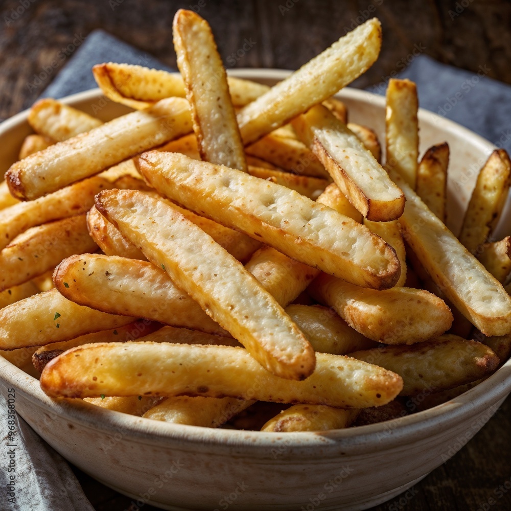 Golden Brown Fries in a Wooden Bowl Golden Brown Fries in a Wooden Bowl