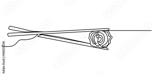 Continuous one line drawing of sushi rolls. Japanese food restaurant menu. Simple vector illustration, Continuous Line Drawing of Sushi Icon. Hand Drawn Symbol Vector Illustration, Sushi set
