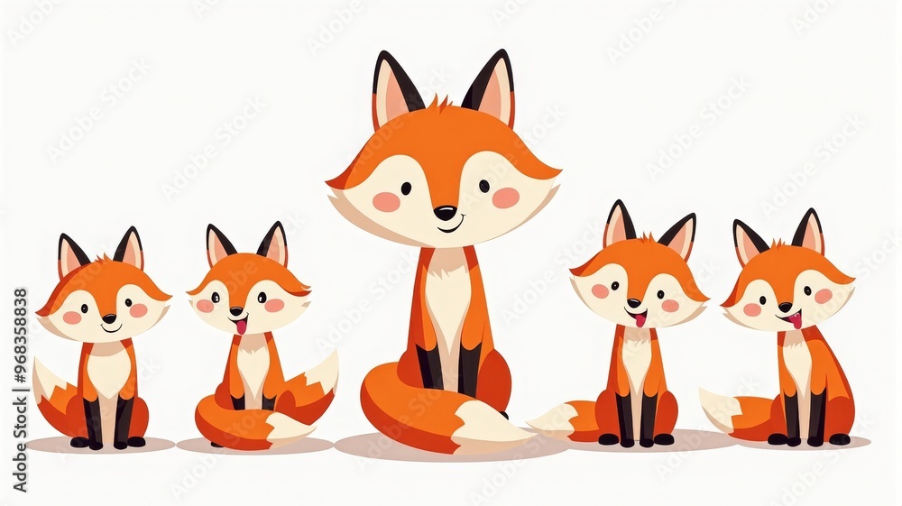 Fototapeta premium Cute Cartoon Fox Family - Adorable Foxes Illustration for Children's Books and Educational Materials