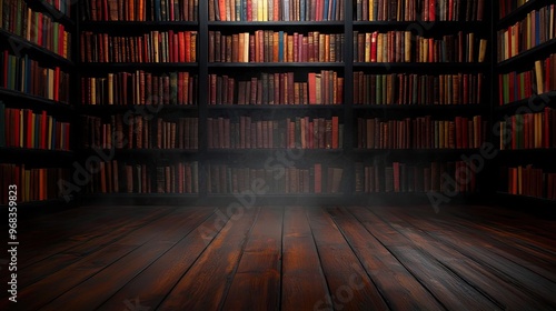 A spooky library filled with dusty old books, creaking floors, and faint whispers, creating a haunted and mysterious atmosphere