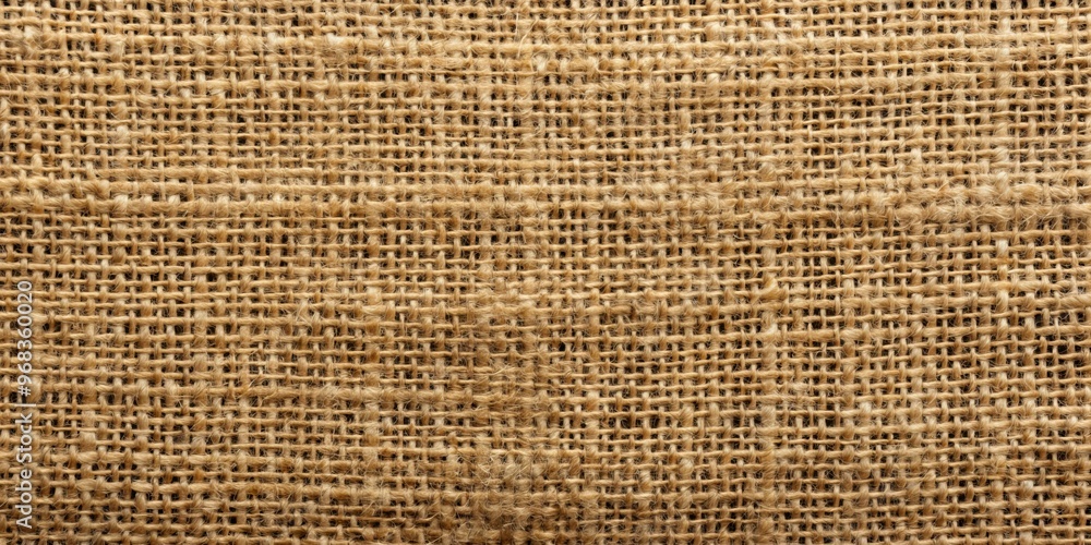 Coarse textured brown hessian fabric boasts an open weave structure, visible threads adding a natural, earthy charm to Coarse textured brown hessian fabric boasts an open weave structure, visible threads adding a natural, earthy charm to