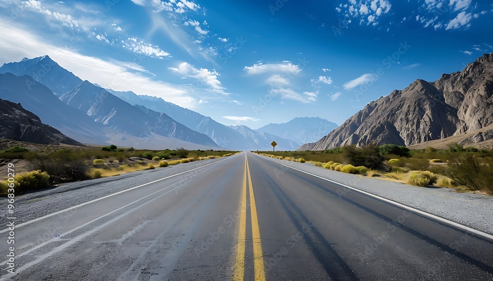 Fototapeta premium A highways road leading to mountains under the blue sky