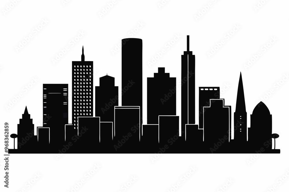 Naklejka premium Houston City Skyline Silhouette, City buildings black Silhouette vector