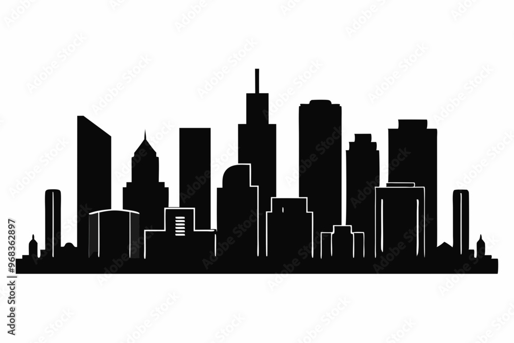 Houston City Skyline Silhouette, City buildings black Silhouette vector	