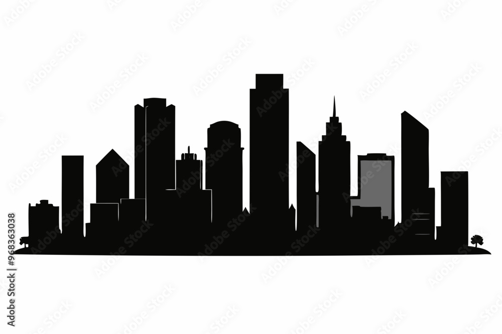 Fototapeta premium Houston City Skyline Silhouette, City buildings black Silhouette vector