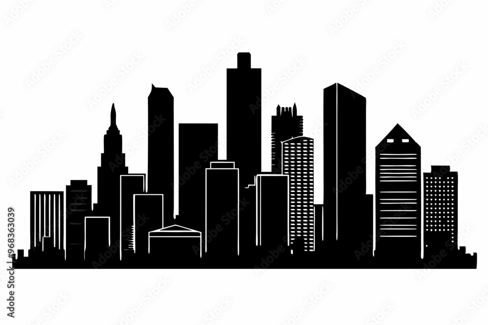 Fototapeta premium Houston City Skyline Silhouette, City buildings black Silhouette vector