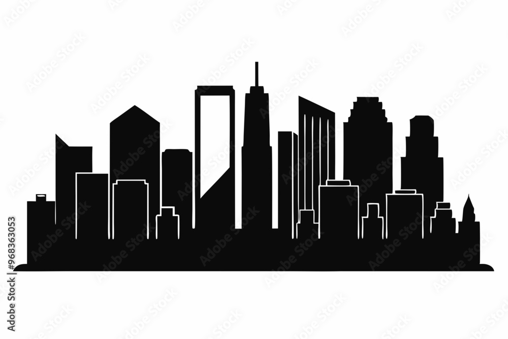 Fototapeta premium Houston City Skyline Silhouette, City buildings black Silhouette vector 