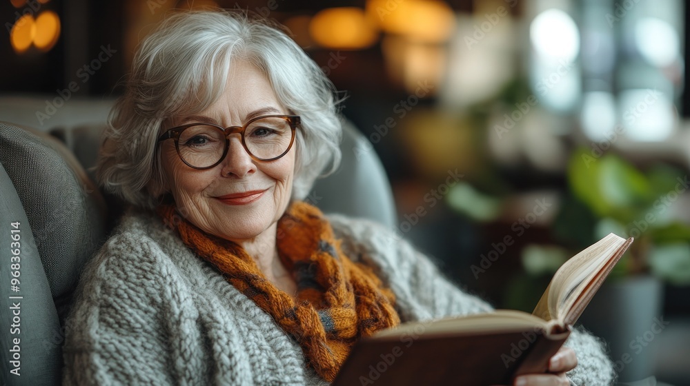 Senior Woman Reading a Book in a Cozy Atmosphere Senior Woman Reading a Book in a Cozy Atmosphere
