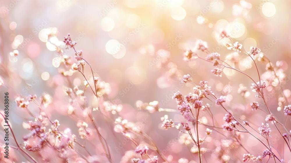 Delicate Pink Flowers Bloom in Soft Sunlight with Bokeh Background Delicate Pink Flowers Bloom in Soft Sunlight with Bokeh Background