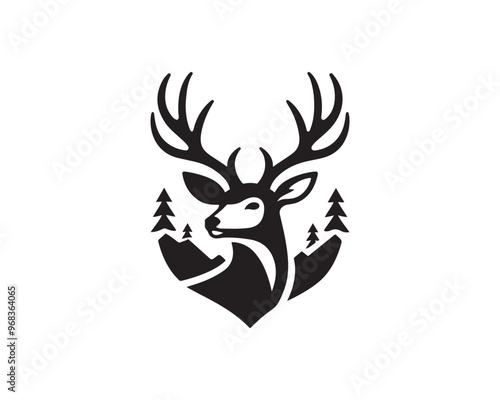 Deer head icon symbol vector illustration. Deer silhouette logo black and white. Deer logo vector template.