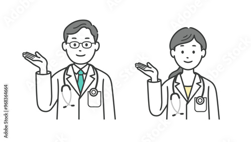 案内をする医師男女の上半身イラスト
