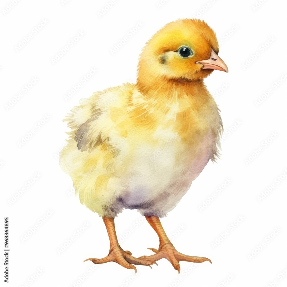 Fototapeta premium Adorable Watercolor Illustration of a Fluffy Yellow Chick - Perfect for Farm-Themed Children's Books and Nature Art Projects