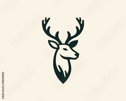 Deer logo vector template. Deer head icon symbol vector illustration. Deer silhouette logo black and white.