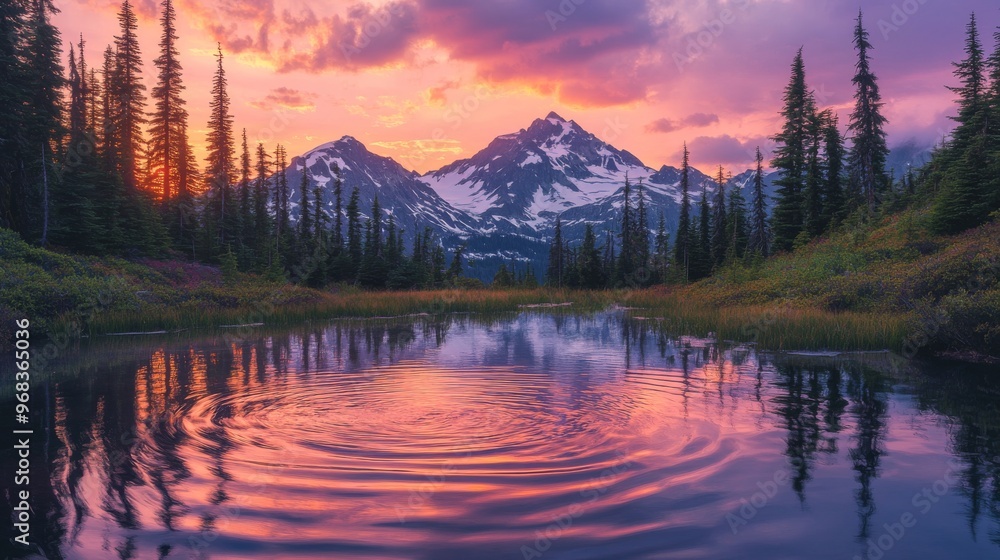 Mountain Lake Reflection at Sunset with Ripples Mountain Lake Reflection at Sunset with Ripples
