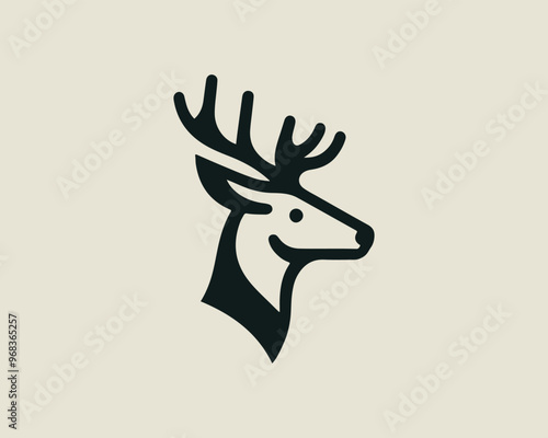 Deer logo vector template. Deer head icon symbol vector illustration. Deer silhouette logo black and white.