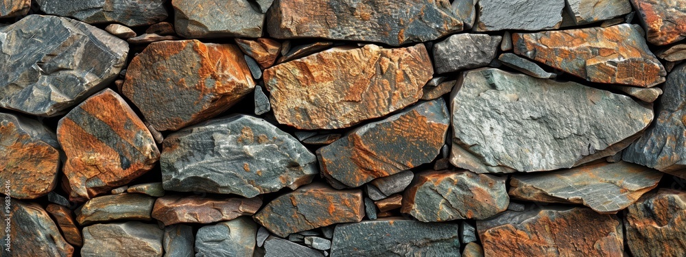 A wall made of large rocks with a reddish brown color A wall made of large rocks with a reddish brown color