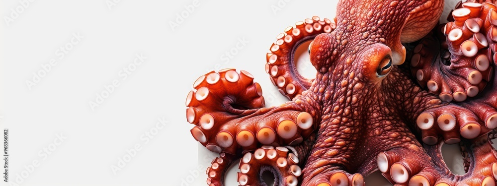 Fototapeta premium A large octopus with many tentacles is shown on a white background