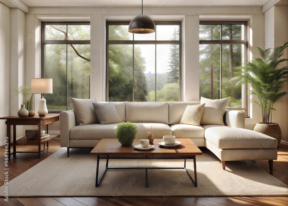 A cozy minimalist living room with a neutral color A cozy minimalist living room with a neutral color