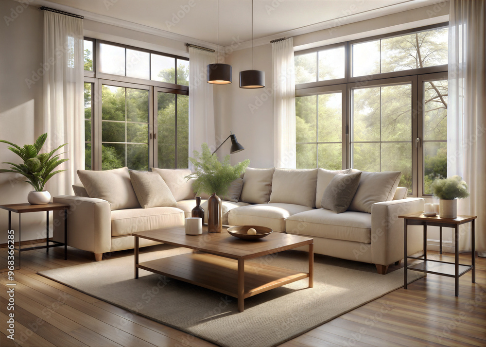 A cozy minimalist living room with a neutral color A cozy minimalist living room with a neutral color