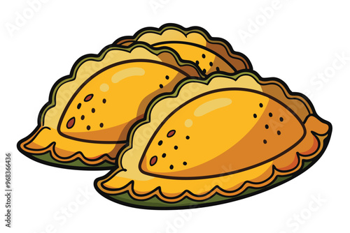 Traditional South American empanadas (meat pies). vector doodle clipart illustration on white background