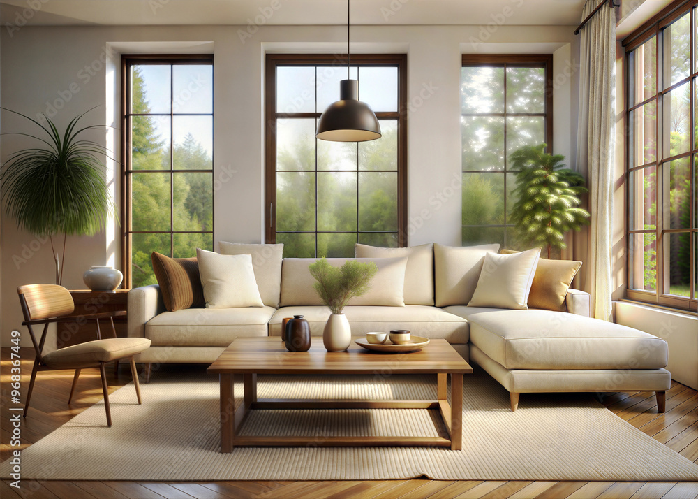 A cozy minimalist living room with a neutral color A cozy minimalist living room with a neutral color