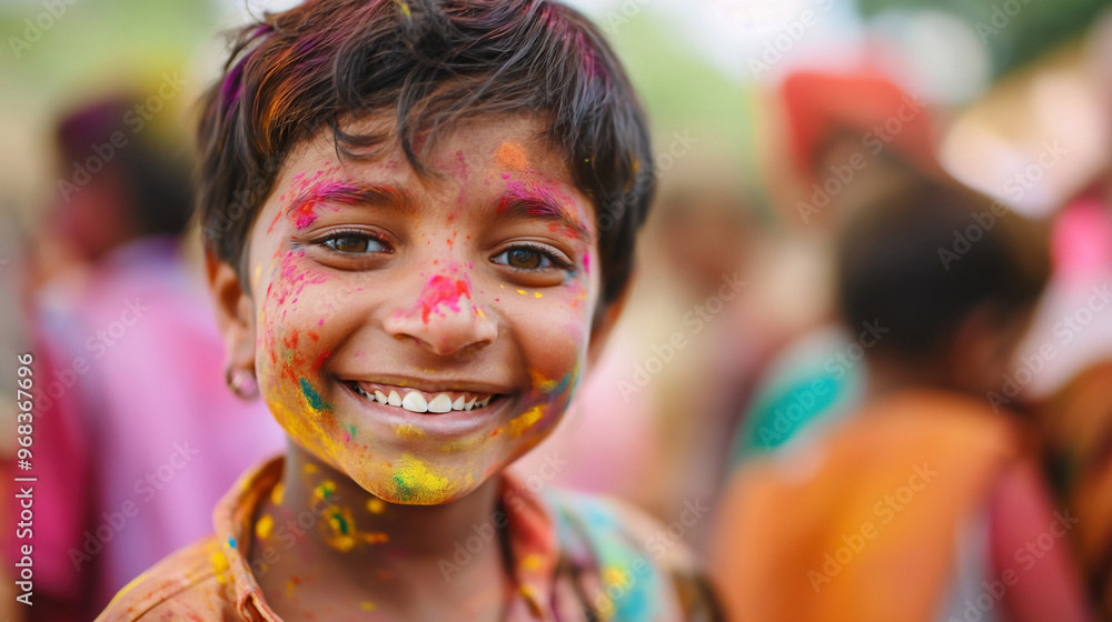 Portrait of an Indian Child Playing Holi. Children Lifestyles Concept Portrait of an Indian Child Playing Holi. Children Lifestyles Concept