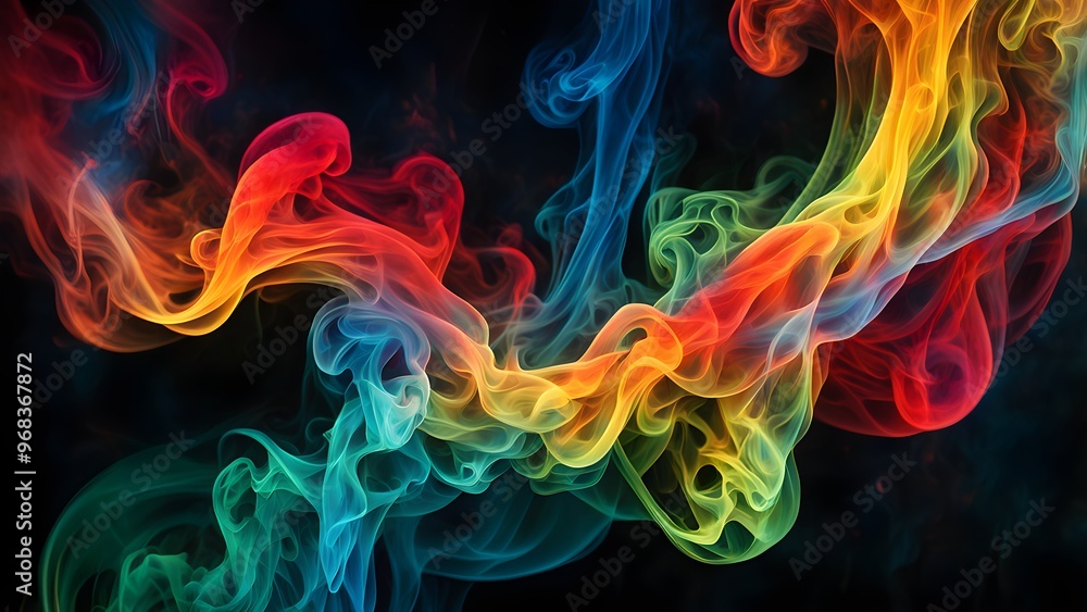 Obraz premium Abstract colorful smoke swirls on black background.