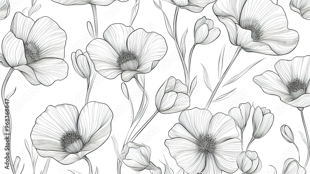 Linear flower pattern, seamless vector illustration. Linear flower pattern, seamless vector illustration.