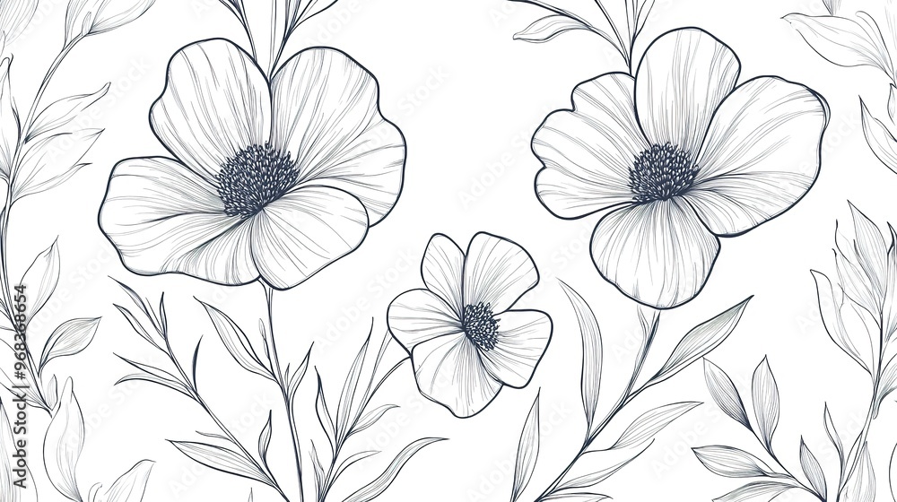 Seamless vector floral design, linear flower pattern. Seamless vector floral design, linear flower pattern.