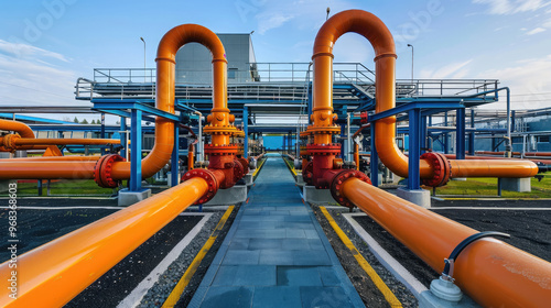 gas pipeline pipes, large industrial petrol station, heating, gas transmission over distance, water supply, equipment, technology, engineering, oil, chemistry