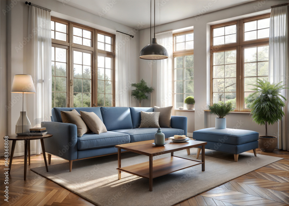 Fototapeta premium A cozy minimalist living room with a neutral color