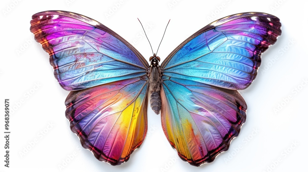 A colorful butterfly with a blue and yellow wing A colorful butterfly with a blue and yellow wing