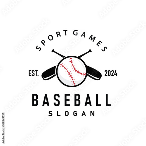 sport of baseball with simple concept baseball logo silhouette design of stick and ball