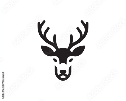 Deer head icon symbol vector illustration. Deer silhouette logo black and white.