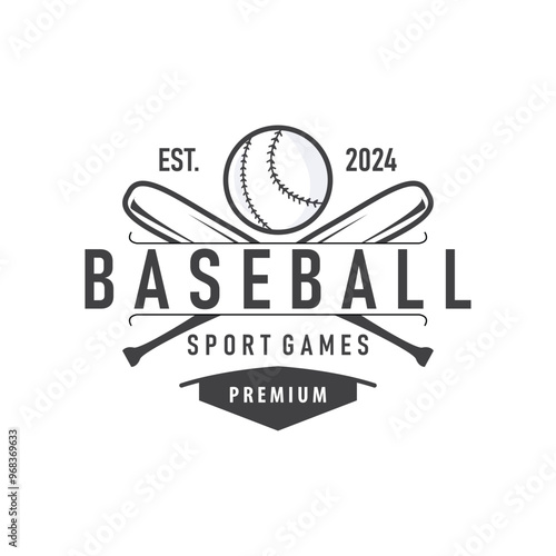 sport of baseball with simple concept baseball logo silhouette design of stick and ball